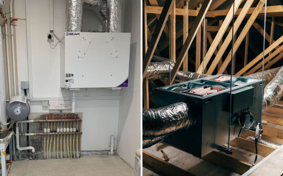 BEAM Counterflow and Heru MVHR Units installed in houses