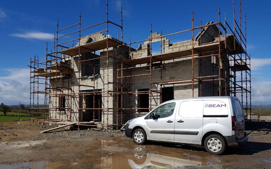 New build house with blockwork complete to top floor level
