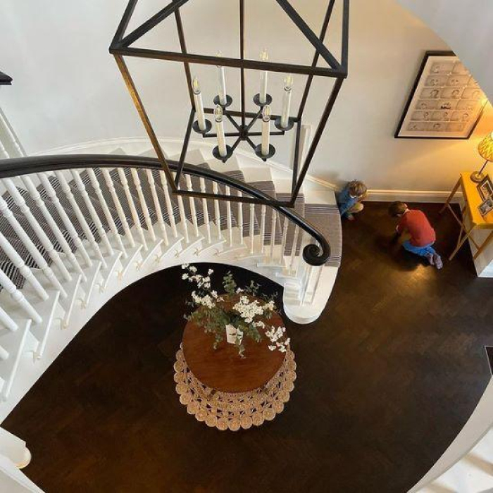 Brown and cream spiral staircase